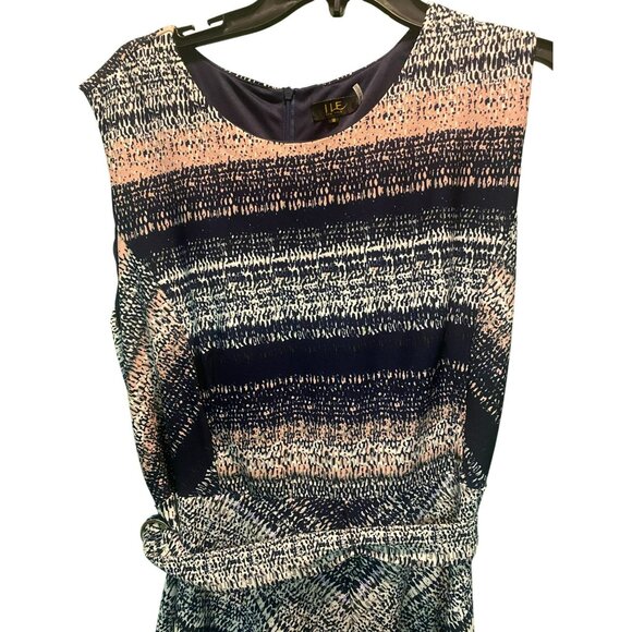 ILE New York Womens Plus Size 18 Peach and Blue Sleeveless Stretch Midi Dress Wi - Picture 2 of 10